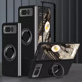 Для Google Pixel Fold Magsafe Case Carbon Fiber Wireless Charger Ring Magnetic Ultra Thin Matte Противоударный Жесткий Чехол Аксессуар For Pixel Fold фиолетовый