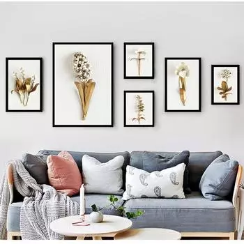 Для гостиной скандинавские декоративные картины, современный декор, золотые листья растений и цветы, настенная живопись на холсте, настенные панно 21cm30cm NoFrame