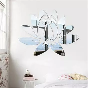 Для гостиной стерео лотос зеркальная поверхность дизайн DIY цветок лотоса наклейка декоративные наклейки зеркальные настенные наклейки художественная роспись серебряный