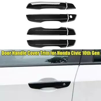Для Honda Civic 10-го поколения 2016-2021 LHD 4 шт. наружная дверная ручка молдинг накладка отделка с бесключевым доступом декор глянцевый черный/углеродное волокно #1-With Smart Keyhole