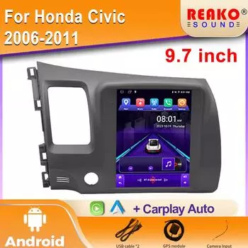 Для Honda Civic 2006-2011 9,7-дюймовый автомобильный радиоприемник, головное устройство, мультимедийный видеоплеер, GPS-навигация, Android Auto, WIFI, BT, 2din DVD 4 core 2GB+32GB carplay