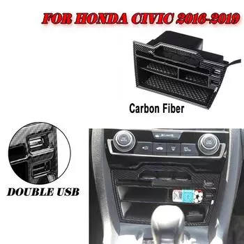 Для Honda Civic 2016-19 ABS Carbon Fibre Look Внутренняя консоль Центральный ящик для хранения 1 шт с USB