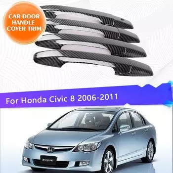 Для Honda Civic 8 2006 2007 2008 2009 2010 хромированная накладка на дверную ручку автомобиля, накладка из углеродного волокна, автомобильный Стайлинг, внешние детали Metallic Silver 4pcs
