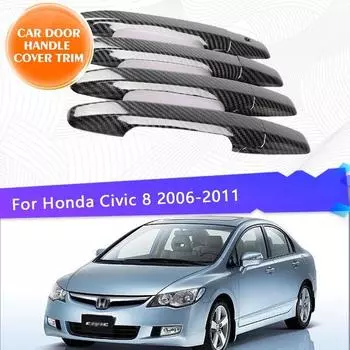 Для Honda Civic 8 2006 2007 2008 2009 2010 хромированная крышка дверной ручки автомобиля накладка из углеродного волокна автомобильный Стайлинг внешние детали аксессуары Metallic Silver 4pcs