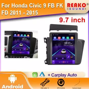 Для Honda Civic 9 FB FK FD 2011 - 2015 Для экрана в стиле Tesla Автомобильное радио Мультимедиа Видеоплеер Навигация GPS Android 2 din dvd 4 core 2GB+32GB carplay