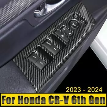 Для Honda CR-V CRV 6-го поколения 2024 2024 2025 Гибридная ABS-дверь автомобиля Подлокотник Панель стеклоподъемника Кнопки подъема Крышка Рамка Отделка Наклейки чёрный
