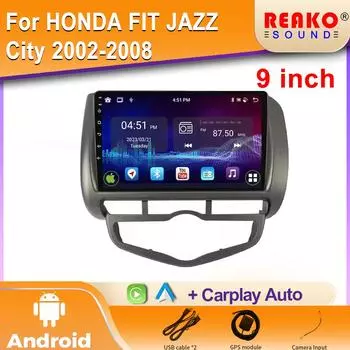 Для HONDA FIT JAZZ City 2002-2008 Автомобильное радио Беспроводной Android Auto GPS Навигация Мультимедиа Видео Плеер Стерео WIFI 2din DVD 4 core 1GB+32GB carplay