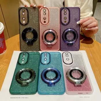 Для Honor X7B 4G X6A X9A блестящее кольцо-держатель Мягкий чехол из ТПУ Блестящий чехол из ТПУ с защитой объектива для Honor X8B X9B X5 Plus X40 For Honor X7B 4G серый