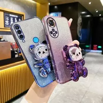 Для Honor x8b милый медведь держатель кронштейн блестящий чехол для Huawei Honor x8 x 8 x8b x8a 8x x9a x9b x7a 9x pro чехол-подставка honor 8x 2018&Case & Holder фиолетовый