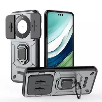 Для Huawei Mate 60 Pro Plus Battle Bear Slide Push Window TPU + PC противоударный металлический чехол с магнитной адсорбцией для автомобиля с подставкой и задним чехлом Mate 60 чёрный