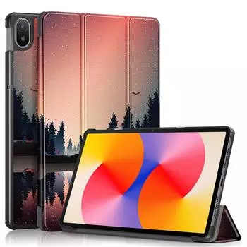 Для Huawei MatePad SE 11 2024 чехол тройной складной чехол из искусственной кожи с рисунком подставка Smart Cover Funda для MatePad SE 11 дюймов AGS6-W00 MatePad SE 11 2024 чёрный