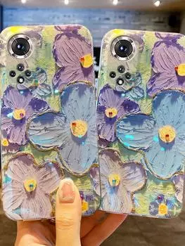 Для Huawei nova 7 7i 7 SE 8i 9 SE 11i 10 Pro 10 SE Y61 Y70 Y90 Мягкий силиконовый чехол на заднюю панель с рисунком маслом, цветами, чехол для телефона For Huawei nova 7 чёрный