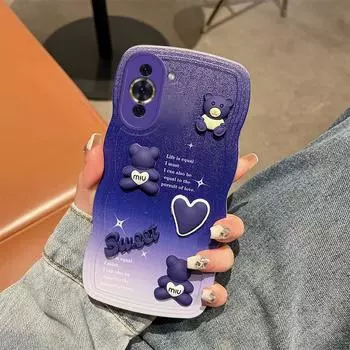 Для Huawei Nova 8 9 10 Pro чехол Мягкий силиконовый корпус Волнистая задняя крышка 3D стереоскопический чехол для телефона с милым медведем For Huawei Nova 8 синий