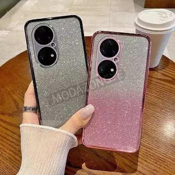 Для Huawei P50 Pro чехол с гальваническим покрытием, мягкий блестящий ТПУ, задняя крышка для мобильного телефона Huawei P50Pro, чехол для телефона для девочек и женщин Huawei P50 Pro чёрный