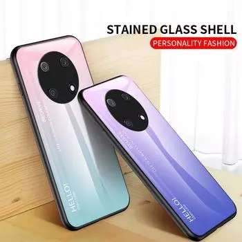 Для Huawei Psmart 2021 Y5 2019 Mate 50 60 40 Pro + 20X Nova Y70 Y90 P60Pro Art Y91 чехол с градиентом Аврора из закаленного стекла Мягкая рамка задняя крышка чехол для телефона For Huawei P smart 2021 белый