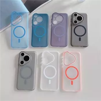 Для Huawei Pura 70 Pro Plus ультра гофрированный прозрачный цветной магнитный ПК с защитой от отпечатков пальцев, противоскользящая задняя крышка, чехол Pura 70 серый