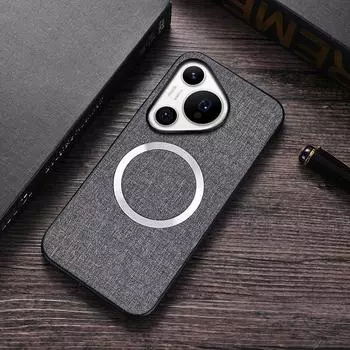 Для Huawei Pura 70 Ultra 70 Pro Чехол Магнитный ТПУ + ПК Противоскользящий тонкий тканый тканевый чехол с узором для Huawei Pura 70 Pro For Pura 70 Pro Plus чёрный