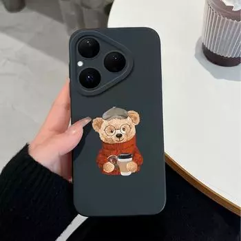 Для Huawei Pura 80 Pro Nova 4E 5T Y70 Y72 6 7 8 9 SE Y61 Y90 Чехол для телефона Милый мишка Жидкий силикон Противоударная защита Мягкие чехлы Для Huawei Shell Huawei Pura 80