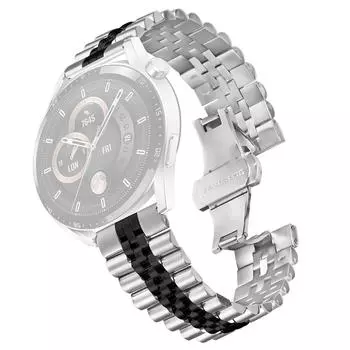 Для Huawei Watch Buds Ремешок для часов 5-звенный из нержавеющей стали с застежкой-бабочкой Silver+Black
