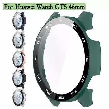 Для Huawei Watch GT5 46 мм защитный чехол 2-в-1 защитный чехол с защитным стеклом для экрана корпус часов с закаленным стеклом For Huawei GT5 46mm чёрный