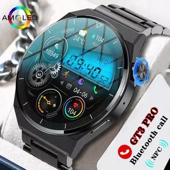 Для Huawei Xiaomi Nfc Smart Watch Men Gt3 Pro Amoled 390*390 Hd Экран Heart Rate Bluetooth Call Ip68 Водонепроницаемые Smartwatch