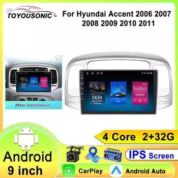 Для Hyundai Accent 3 2006 - 2011 Автомобильный Радио Мультимедиа Видео Плеер Навигация GPS Android Нет 2din 2 din dvd 4 core 1GB+32GB carplay