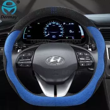 Для Hyundai ioniq 2016 2017 2018 DERMAY замшевый кожаный чехол на руль автомобиля Нескользящие автомобильные аксессуары для интерьера чёрный