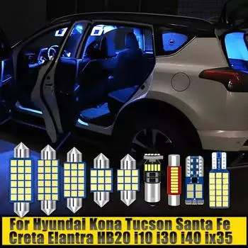 Для Hyundai Kona Tucson JM TL NX4 Santa Fe CM DM TM Creta Elantra HD MD N HB20 i10 i30 i40 ix35 Автомобильные светодиодные лампы для чтения i30 (2017-2022) 7pc белый