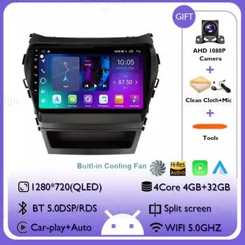 Для Hyundai Santa Fe 3 2013 - 2016 Carplay Auto 4G+WIFI GPS Qualcomm Автомагнитола Навигация Мультимедийный Видеоплеер Android 14