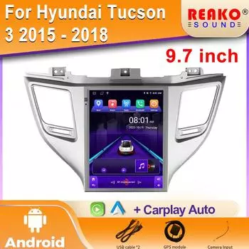 Для Hyundai Tucson 3 2015-2018 автомобильный радиоприемник Android Auto GPS навигация головное устройство мультимедийный проигрыватель видеовыход WIFI 2din DVD 4 core 2GB+32GB carplay