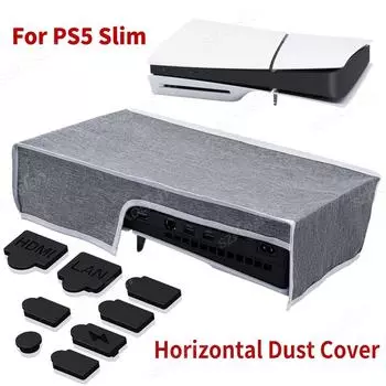 для игровой консоли PS5 Slim из ткани Оксфорд, устойчивой к царапинам, горизонтальный пылезащитный чехол, силиконовые пылезащитные заглушки для аксессуаров PS5 Slim серый