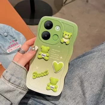 Для infinix Hot12 Pro Smart 4 6 Plus smart7 6HD чехол Мягкий силиконовый корпус Волнистая задняя крышка 3D стереоскопический чехол для телефона с милым медведем For infinix Smart 7 синий