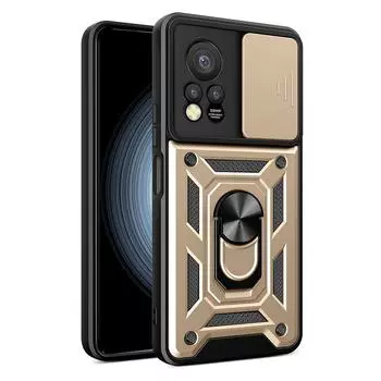 Для Infinix Hot 11s Чехол для телефона PC+TPU Защита объектива камеры со сдвижной шторкой Чехол-подставка Gold