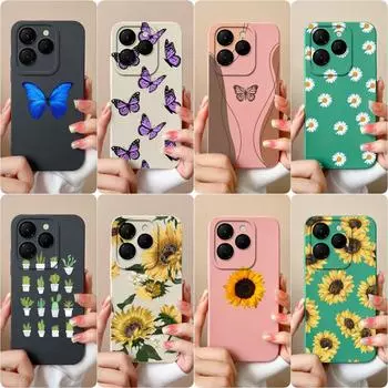 Для Infinix Hot 40 Smart 8 Note 40 Pro + GT 20 Pro задняя крышка чехол из жидкого силикона Pretty Sunflower Daisy супер противоударные чехлы для телефонов для Itel S24 Capa Infinix Zero 30 4G