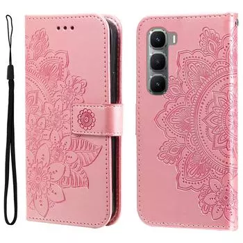 Для Infinix Hot 60 Pro 4G Чехол с цветочным узором из ПУ кожи, кошелек-подставка, чехол для телефона Pink