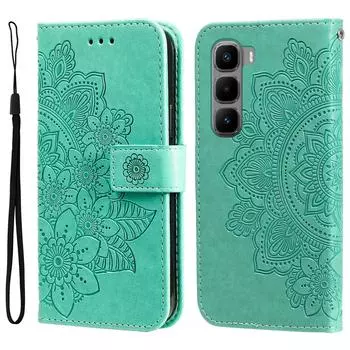 Для Infinix Hot 60 Pro+ 4G Чехол с цветочным узором из ПУ кожи кошелек подставка чехол для телефона Green