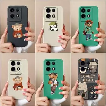 Для Infinix Note 30 Smart 7 Plus Hot 30 Itel A60s S23 + P40 + Tecno Spark 10 чехол для телефона с милым медведем, матовые мягкие силиконовые противоударные бамперы Infinix GT 10 Pro
