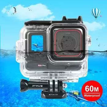 Для Insta360 Ace Pro PULUZ 60 м подводный водонепроницаемый корпус с базовым адаптером и винтом (прозрачный) прозрачный