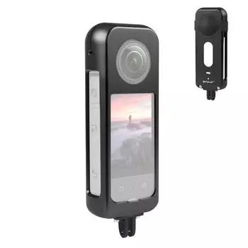 Для Insta360 X3 PULUZ металлическая защитная клетка корпусная рамка с силиконовой крышкой объектива (черный) чёрный