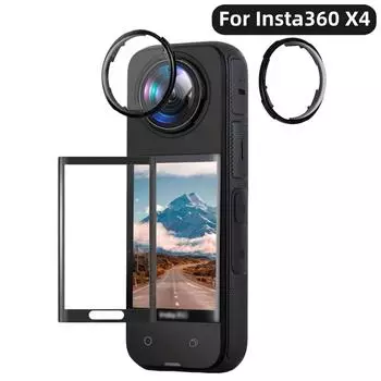 Для Insta360 X4 Двойная защита объектива Защитная пленка для экрана Поворотная съемная крышка объектива Защитная пленка для экрана Закаленное стекло HD Экшн-камера
