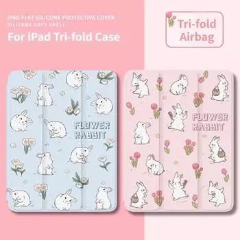 Для iPad 2022 gen10 10.9 Air4 Air5 10.9 Pro11 Pro12.9 mini6/5/4 с подставкой для карандашей Новый высококачественный тройной флип-чехол для iPad с милым цветочным узором кролика iPad 2021 Gen910.2