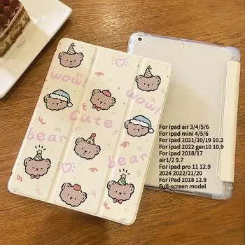 Для iPad Air6 чехол с милым дизайном головы медведя iPad смарт-защитный чехол из ТПУ для iPad 2022 10th 10,9 Air6 11 13 дюймов Pro2017/Air3 10,5 с держателем для карандашей iPad 2021 Gen910.2