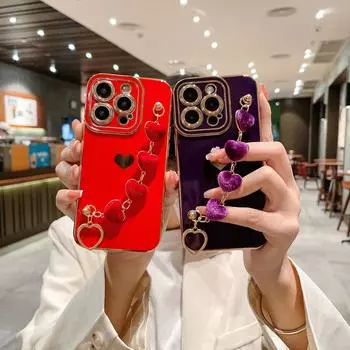 Для iphone15 Promax чехол для мобильного телефона с покрытием Love плюшевый браслет 14Promax защитный чехол 13 против падения iphone15