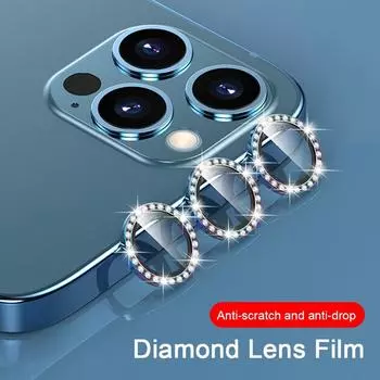 Для iPhone 11 12 13 14 15 16 Pro Max Bling Diamond Metal Camera Lens Ring Защитная крышка с закаленным стеклом 11/11 Pro/11 Pro Max/12/12 Pro