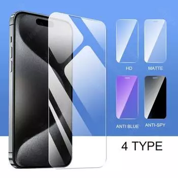 Для iPhone 11 12 13 14 15 Pro Max X XS XR 6 6S 7 8 Plus Защитная пленка из закаленного стекла, прозрачная/матовая/конфиденциальность/защита от синего луча