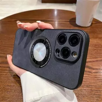 Для Iphone 11 12 13 14 Pro Max чехол для Magsafe с магнитной беспроводной зарядкой, противоударный логотип с отверстием, роскошный кожаный чехол из овечьей кожи For iPhone 12 серый