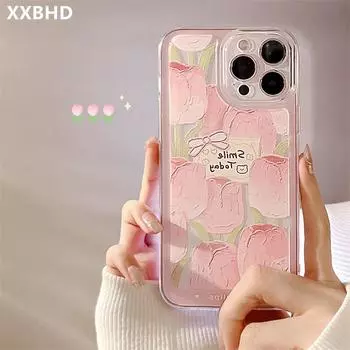 Для Iphone 11 12 13mini 14 Pro Max чехол для телефона Sweet Fresh Прозрачный рисунок тюльпан против падения для Iphone Xr Xxs Max 78 Plus Se2 For iphone Xs Max