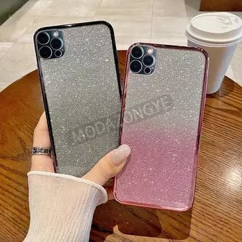 Для IPhone 12 Pro Max чехол с гальваническим покрытием, мягкий блестящий ТПУ, задняя крышка для сотового телефона IPhone 12 ProMax, чехол для телефона для девочек и женщин IPhone 12 Pro Max чёрный