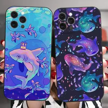 Для Iphone 13 11 12 14 Pro Max X Xs Xr Mini 6s 7 8 Plus Xsmax Черный Чехол Космическая Китовая Акула Животное Искусство Силиконовый Защитный Чехол For iPhone XS Max