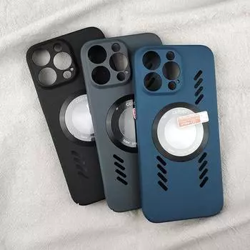 Для iPhone 13 12 11 Plus X Xs Xr Pro Max mini Rock Sand Ice Магнитная лупа Рассеяние тепла Матовый корпус для ПК Дышащий охлаждающий противоскользящий чехол For iPhone X/Xs чёрный